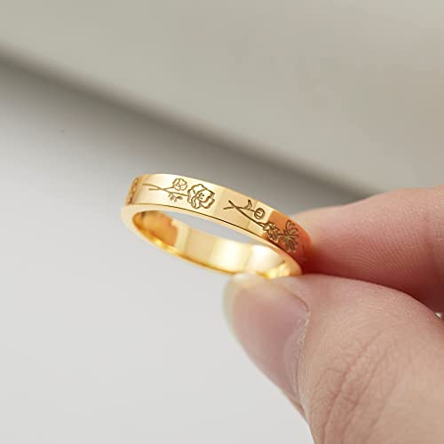 Personalized Birth Month Flower Ring - Custom Family Ring for Mom