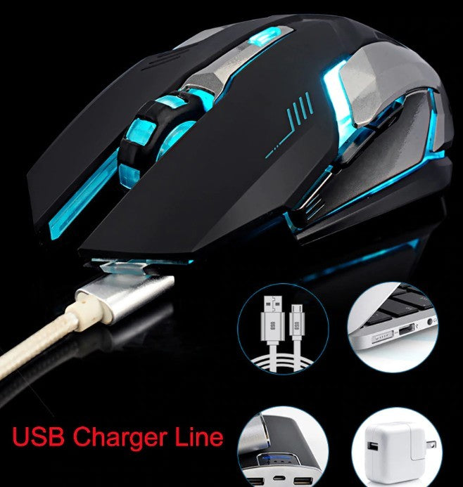 Wireless Gaming Mouse - Silent LED Backlit 1600DPI Rechargeable