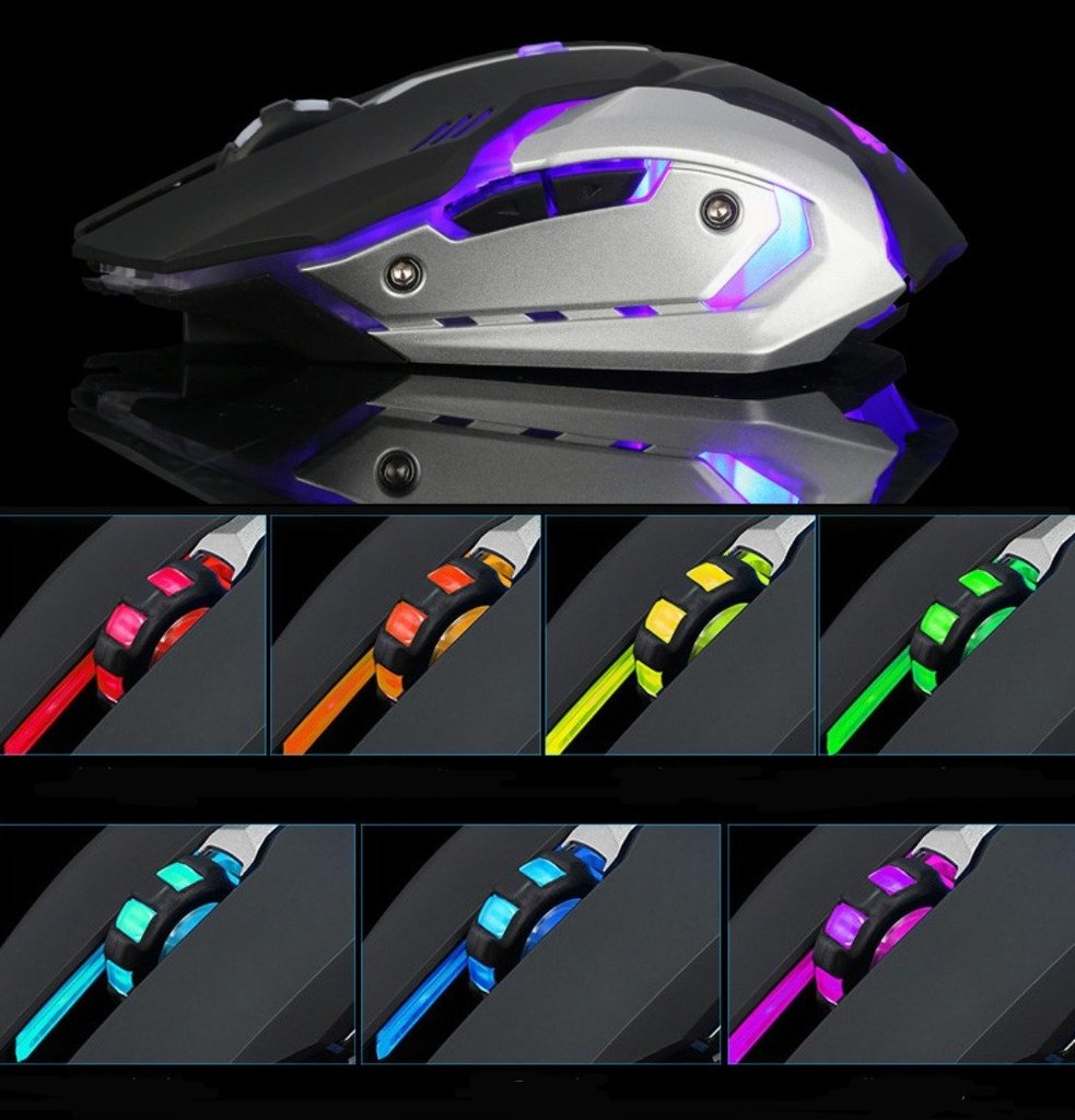 Wireless Gaming Mouse - Silent LED Backlit 1600DPI Rechargeable