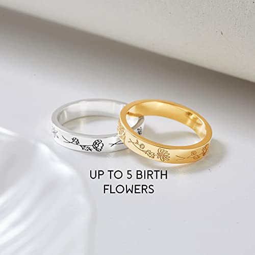 Personalized Birth Month Flower Ring - Custom Family Ring for Mom