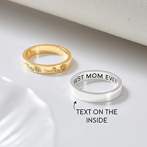 Personalized Birth Month Flower Ring - Custom Family Ring for Mom